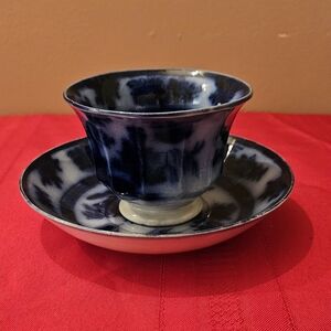 Wedgwood Cashmere Flow Blue Cup & Saucer Set. 1840's-1850's
